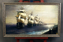 Картина Айвазовского "Смотр Черноморского флота в 1849 году" в багетной раме на холсте с гелем