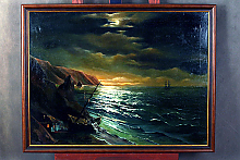 Две картины с морским и зимним пейзажами в деревянном багете