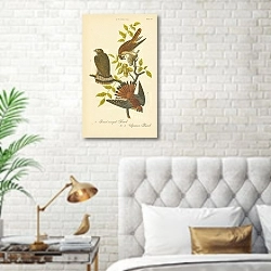 «Broad-winged Hawk, Sparrow Hawk» в интерьере спальни с золотыми деталями