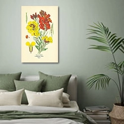«Wallflower (Cheiranthus Cheiri) 1» в интерьере зеленой спальни