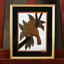 Аппликации на ткани с птицами в тонких рамах с паспарту