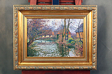 Весенний пейзаж в широком деревянном багете