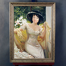 Портрет женщины в золотом платье маслом в раме