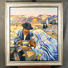 Картина с двумя мужчинами над книгами в двойной деревянной раме