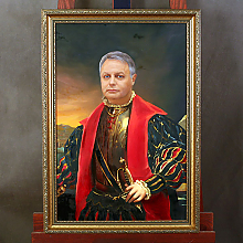 Коллаж мужчины в кирасе маслом в раме