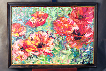 Современная картина маслом с маками в багетной раме