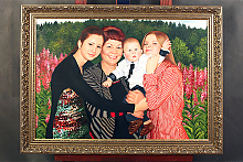 Семейный портрет из 4 человек маслом в раме