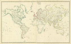 Постер Карта мира в проекции Меркатора, 1843 г. Постер Карта мира в проекции Меркатора, 1843 г.