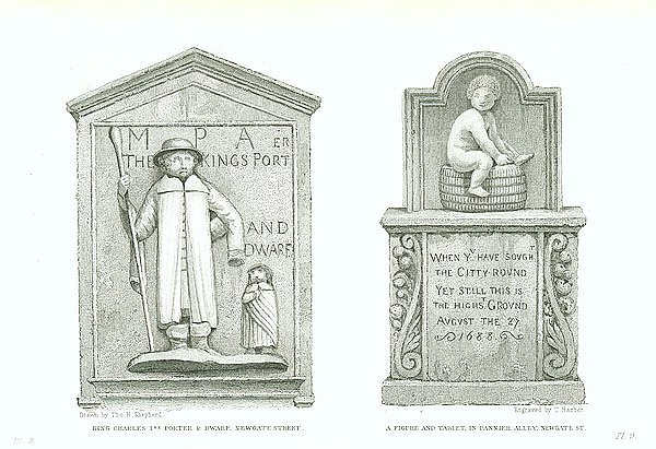 King Charles 1st Porter & Dware Newgate Street, A Figure and Tablet in Pannier Alley Newgate St