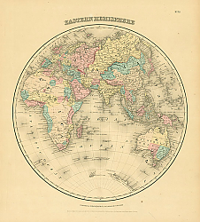 Постер Карта мира в виде полушарий: восточное полушарие, 1855 г. Постер Карта мира в виде полушарий: восточное полушарие, 1855 г.