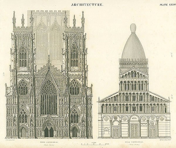 Architecture. York Cathedral, Pisa Cathedral