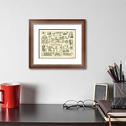«Iconographic Encyclopedia: станки для обработки шерсти» в интерьере прихожей с деревянным декором «Iconographic Encyclopedia: станки для обработки шерсти» в интерьере прихожей с деревянным декором