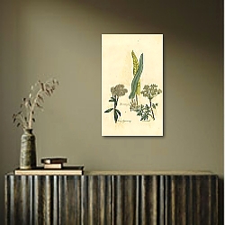 «Hartstongue, Hemp Agrimony, Hemlock 1» в интерьере спальни с золотыми деталями «Hartstongue, Hemp Agrimony, Hemlock 1» в интерьере спальни с золотыми деталями