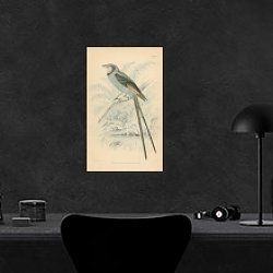 «Scissor-tail or Swallow Blackcap 1» в интерьере кабинета с бежевыми стенами «Scissor-tail or Swallow Blackcap 1» в интерьере кабинета с бежевыми стенами