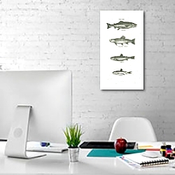 «Salmon, Salmon Trout, Trout, Samlet» в интерьере комнаты с белым резным комодом «Salmon, Salmon Trout, Trout, Samlet» в интерьере комнаты с белым резным комодом
