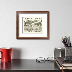 «Iconographic Encyclopedia: железнодорожные тоннели» в интерьере комнаты с золотыми деталями «Iconographic Encyclopedia: железнодорожные тоннели» в интерьере комнаты с золотыми деталями