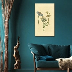 «Scabious, W. Saxifrage, Meadow Saxifrage 1» в интерьере бирюзовой комнаты