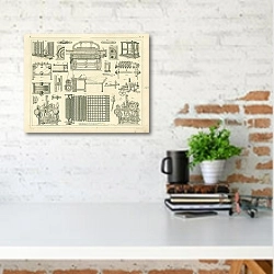 «Iconographic Encyclopedia: ткацкие станки» в интерьере с кирпичной стеной