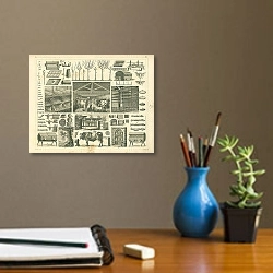 «Iconographic Encyclopedia: использование животных в сельском хозяйстве 1» в интерьере кабинета с бежевыми стенами