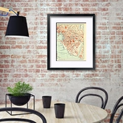 «План города Генуя, Италия» в интерьере кухни в стиле лофт с кирпичной стеной