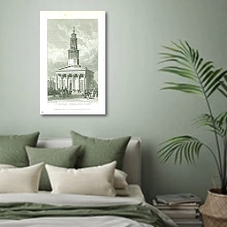 «St. Pancrass Church, West Front» в интерьере зеленой спальни