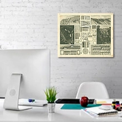 «Iconographic Encyclopedia: различные способы добычи полезных ископаемых 1» в интерьере офиса в белом цвете