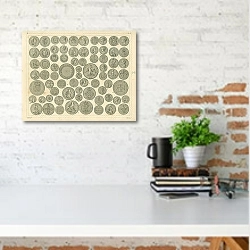 «Iconographic Encyclopedia: монеты 1» в интерьере с кирпичной стеной