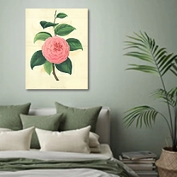 «Camellia Japonica Fordii 1» в интерьере зеленой спальни