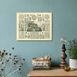 «Религиозные символы и обряды ацтеков» в интерьере комнаты со старинной лампой