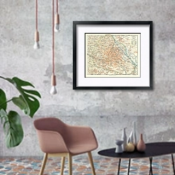 «Карта окрестностей Вены, конец 19 в. 5» в интерьере в стиле лофт с бетонной стеной