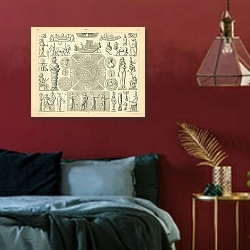 «Египетские боги и религиозные символы» в интерьере красной спальни