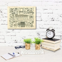 «Iconographic Encyclopedia: плуги и сеялки 1» в интерьере офиса с кирпичными стенами