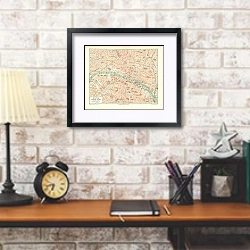 «Карта центральной части Парижа, конец 19 в. 1» в интерьере кабинета в стиле лофт над столом