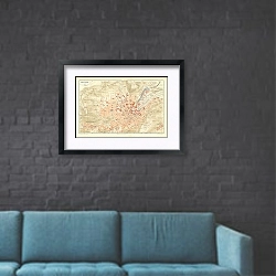«Карта Штутгарта, конец 19 в. 3» в интерьере в стиле лофт с черной кирпичной стеной