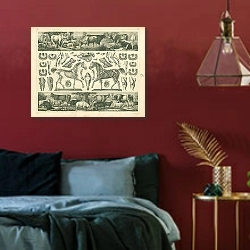 «Iconographic Encyclopedia: сельскохозяйственные животные 1» в интерьере красной спальни