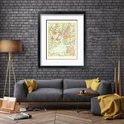 «Карта Нью-Йорка и его окрестностей, конец 19 в. 3» в интерьере в стиле лофт над диваном