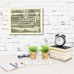 «Iconographic Encyclopedia: мосты и плотины» в интерьере офиса с кирпичными стенами