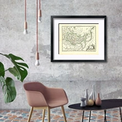 «Карта России: Сибирь и Аляска, 1812г.» в интерьере в стиле лофт с бетонной стеной