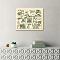 «Iconographic Encyclopedia: станки для обработки хлопка» в интерьере комнаты с белым резным комодом