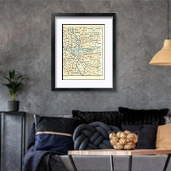 «Карта: европейская часть России и Польша 1» в интерьере гостиной в стиле лофт в серых тонах