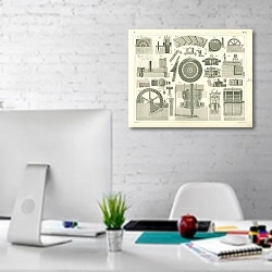 «Iconographic Encyclopedia: инженерные механизмы №1 1» в интерьере офиса в белом цвете