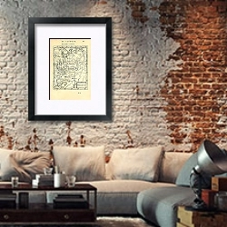 «Карта Великого княжества Московского №1 1» в интерьере гостиной в стиле лофт с кирпичной стеной