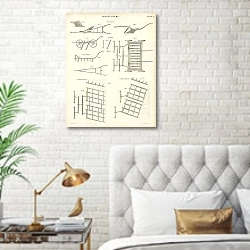 «Agriculture. Iron Ploug, Grubber, Improved Harrow, Common Harrow» в интерьере спальни с золотыми деталями