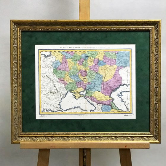 Антикварная карта в багетной раме под стеклом