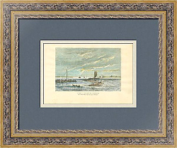 Антикварная гравюра река "Двина"